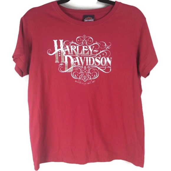 Harley Davidson 4 Rivers Paducah, KY Filigree Red Cotton Tee Size Large - Picture 1 of 8
